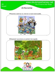 Resimli Zıt Kavram Çalışma Sayfaları